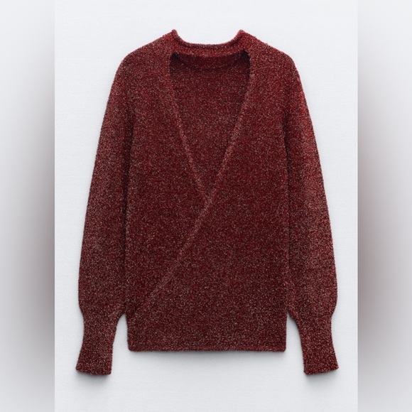 ZARA Bloggers Favourite Red Tinsel Knit Sweater  with Open Back Size Sma… - Picture 5 of 13